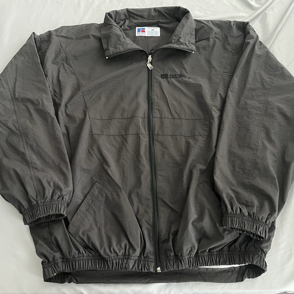 Vintage Russell Athletic Track Jacket Mens XL Black Windbreaker 90s